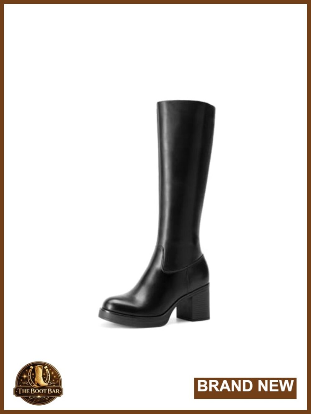 Knee High Platform Boots Faux Leather Round Toe Chunky Heel